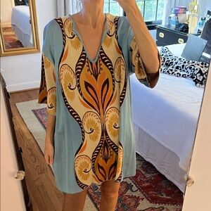 Zara Blue and Yellow Patterned Mini Dress